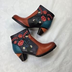 Socofy Leather Heeled Boots Embroidered Patchwork Hippie Fairy Size 40 (9)